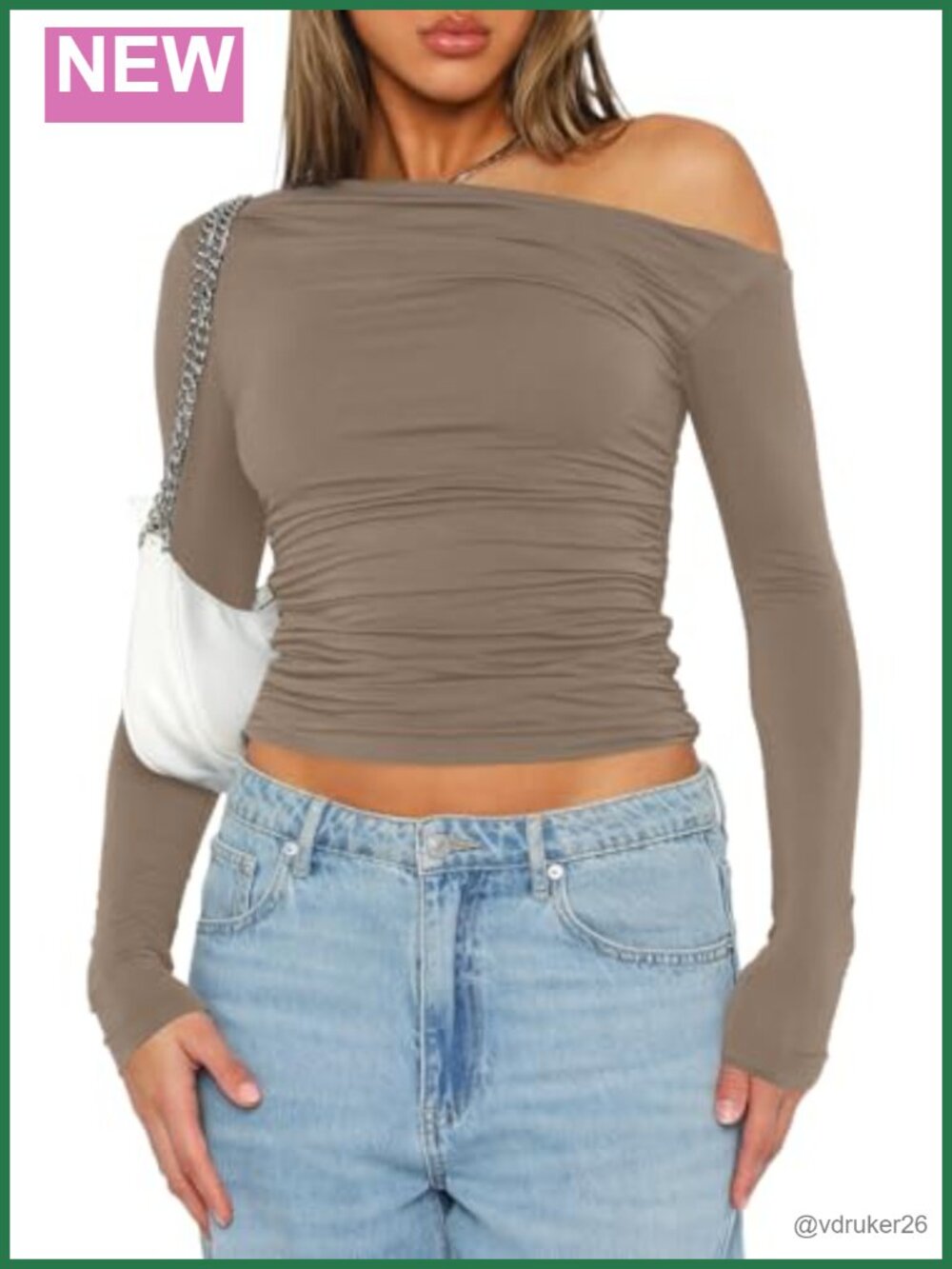 Women's Long Sleeve Off Shoulder Slim Fit Crop Top Ruched Y2K Blouse